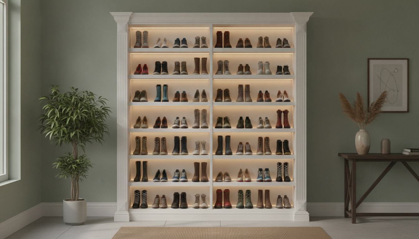 9-Tier Tall Shoe Cabinet with LED Lights for Entryways