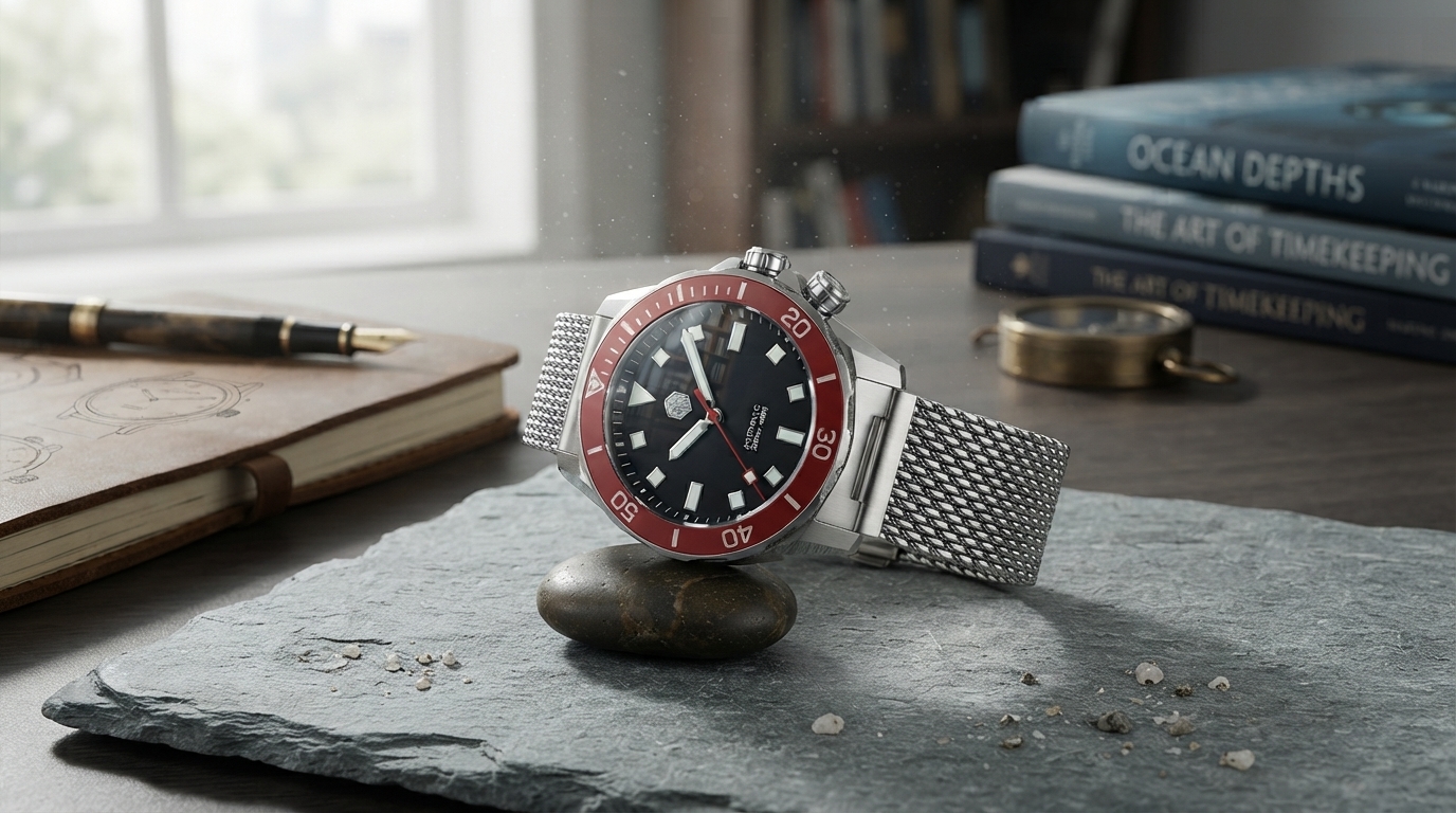 Automatic Diver Watch: Ceramic Bezel, 200m & Mesh